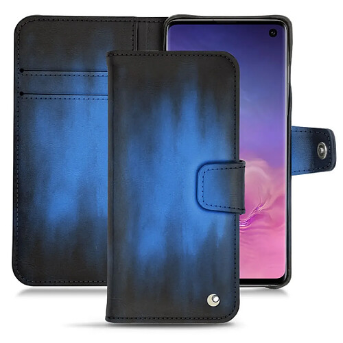 Housse cuir Samsung Galaxy S10 - Rabat portefeuille - Bleu Patine - NOREVE