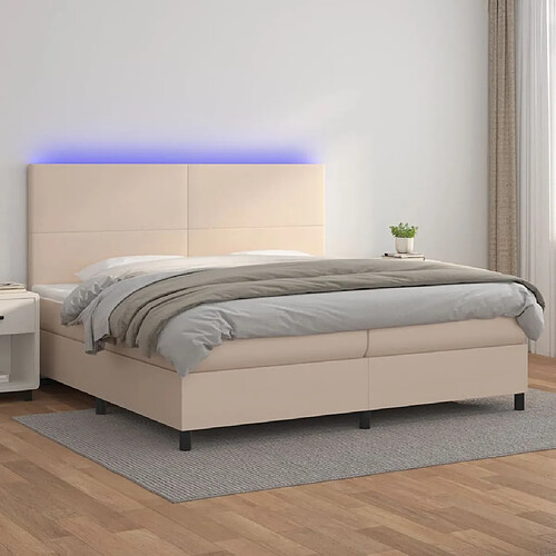 Sommier à lattes LED,Cadre à lattes de lit avec matelas pour Adulte Cappuccino 200x200 cm -MN17331