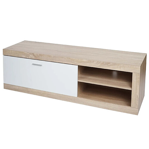 Decoshop26 Meuble TV compartiment de rangement avec porte 43x140x41 cm MDF aspect chêne blanc 04_0007853