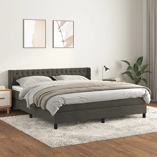 vidaXL Sommier à lattes de lit et matelas Gris foncé 160x200cm Velours