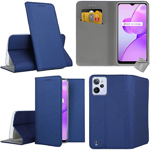 Htdmobiles Housse etui portefeuille avec coque intérieure en silicone pour Realme C31 + verre trempe - BLEU MAGNET