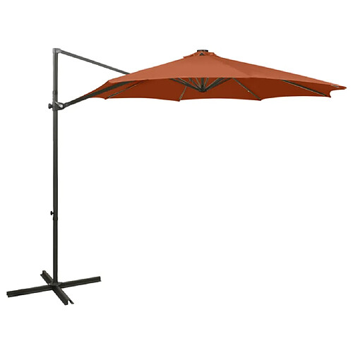 Helloshop26 Parasol meuble de jardin déporté avec mât et lumières led 300 cm orange 02_0008539