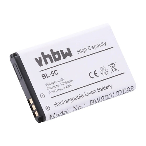 Batterie Li-Ion vhbw 1200mAh (3.7V) pour téléphone portable, Smartphone NOKIA 1315, 1600, 1650, 2112, 2118, 2255, 2270, 2280, 2285