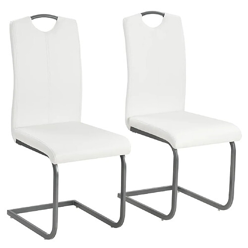 Decoshop26 Lot de 2 chaises de salle à manger cuisine cantilever design moderne synthétique blanc CDS020303