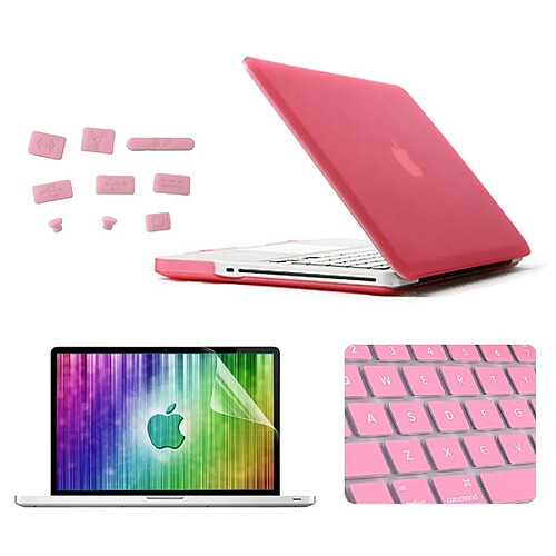 Wewoo Housse Étui rose pour MacBook Pro 15.4 pouces 4 en 1 Coque de protection en plastique dur givré avec protecteur d'écran et protège-clavier bouchons anti-poussière