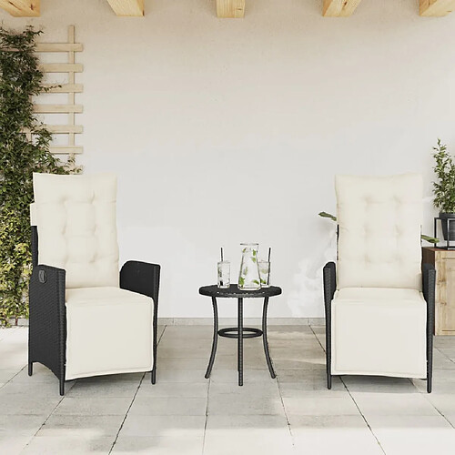 vidaXL Chaises inclinables de jardin lot de 2 repose-pied noir rotin