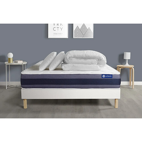 ACTISOM Pack prêt à dormir matelas Ressorts ensachés+Mémoire de forme ACTIFLEX MORPHO 180x200 + sommier KIT blanc +2oreillers+couette