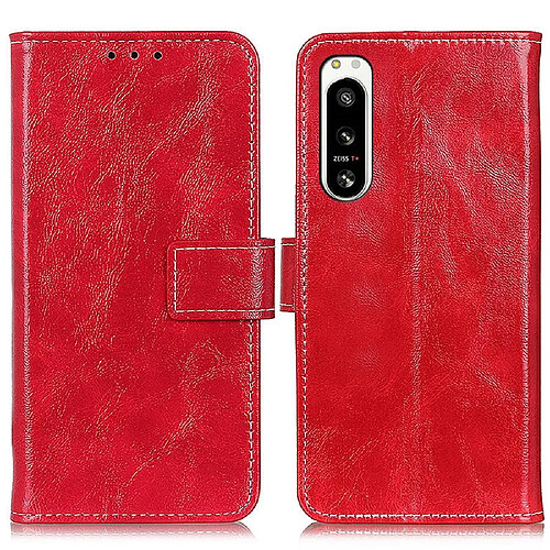 Etui en PU texture rétro crazy horse, anti-chocs avec support pour votre Sony Xperia 5 IV 5G - rouge