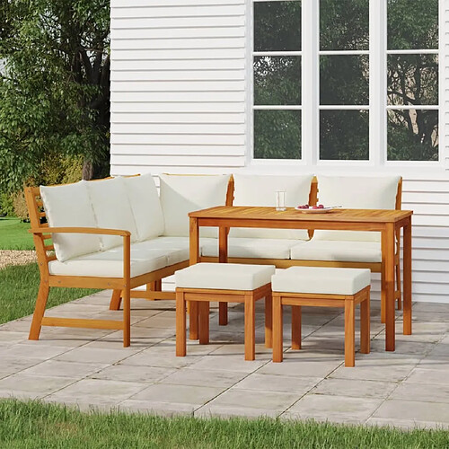 Salle à dîner de jardin 6 pcs,Table et chaise à manger avec coussins Bois d'acacia -MN66142