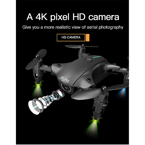 Universal Mini drone avec caméra 4K HD WiFi FPV RC Hélicoptère 360 ° roulant une clé retour gyroscopique quadricoptère pliable à six axes(Le noir)