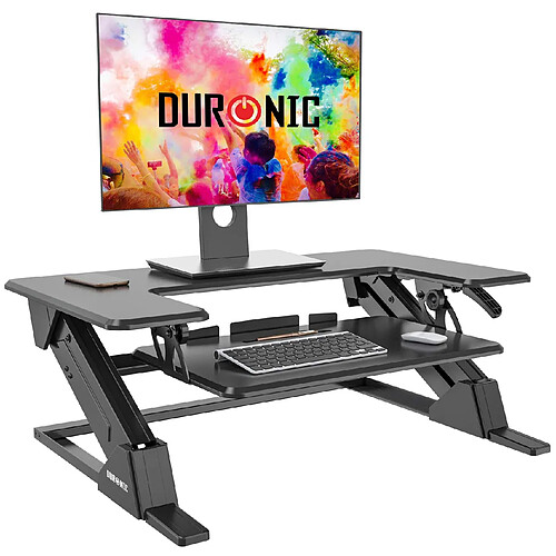 Duronic Poste/Station de Travail Assis Debout pour écran/Clavier/Souris Noir DM05D21 | Manuel | Hauteur Ajustable 13 – 49 cm | 90 x 52 cm | 13 kg | Acier | Espace de Travail Ergonomique