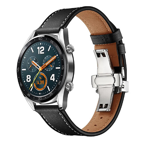 Bracelet en cuir véritable haute qualité Noir argent pour votre Huawei Watch GT/Watch 2/Watch Magic