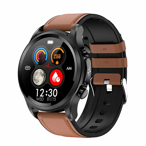 E400 Montre Intelligente Écran Tactile Complet Ecg Ppg Surveillance De L'Oxygène Sanguin Ip68 Étanche Smartwatch Ceinture Marron