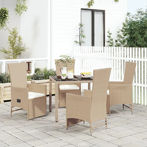 Ensemble salle à manger de jardin 5 pcs,Table et chaise à dîner d'extérieur Beige poly rotin -MN35005