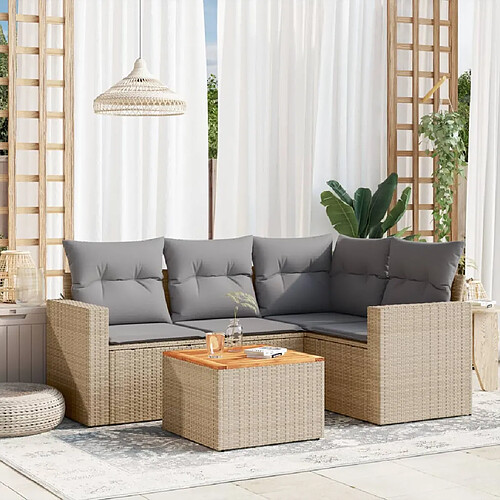 vidaXL Salon de jardin avec coussins 5pcs mélange beige résine tressée