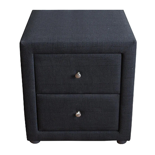 Decoshop26 Table de chevet en tissu noir avec 2 tiroirs de rangement MOC06008