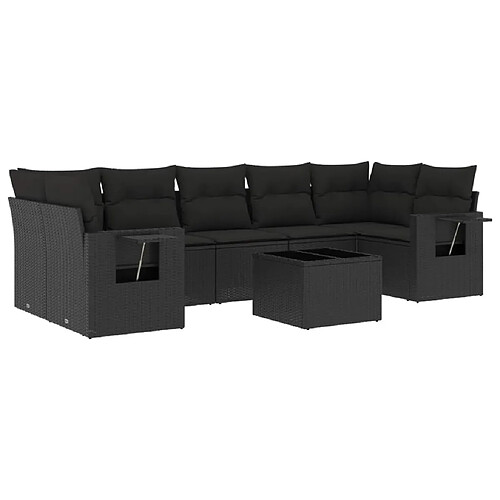 Maison Chic Ensemble Tables et chaises d'extérieur 8 pcs avec coussins,Salon de jardin noir résine tressée -GKD640323