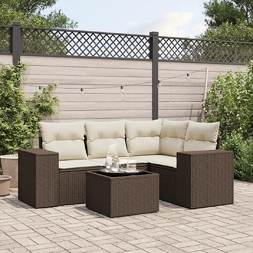 vidaXL Salon de jardin avec coussins 5 pcs marron résine tressée