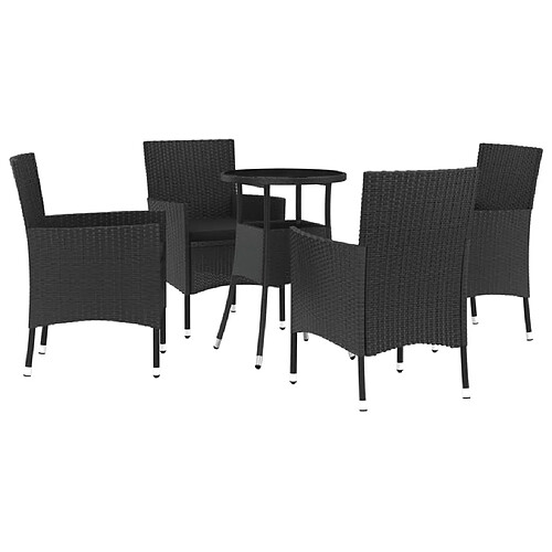 Maison Chic Ensemble de bistro 5 pcs coussins,Table + chaises + coussins de jardin noir poly rotin -GKD246851