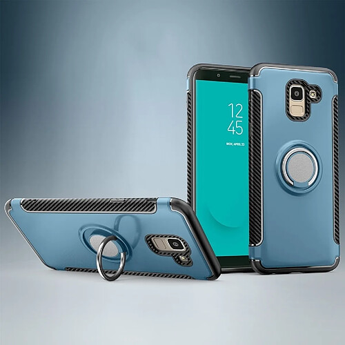 Wewoo Coque Étui de protection magnétique à 360 degrés pour anneau de rotation Galaxy J6 2018 bleu marine