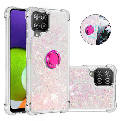 Coque en TPU Antichoc aux sables mouvants à motifs avec béquille en forme d'anneau Étoiles roses argentées pour votre Samsung Galaxy A22 4G (EU Version)