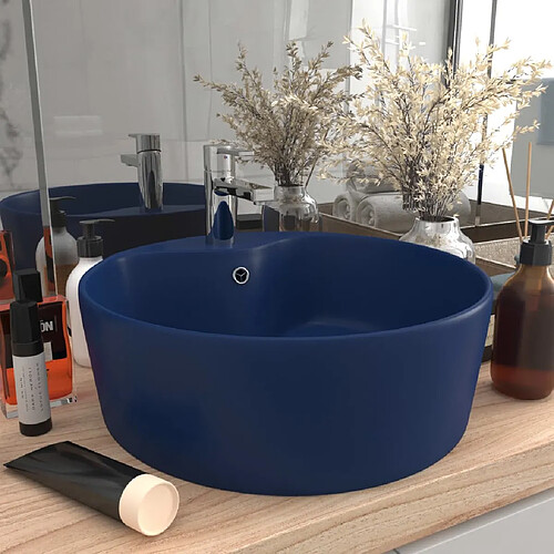 vidaXL Lavabo de luxe avec trop-plein Bleu foncé mat 36x13cm Céramique