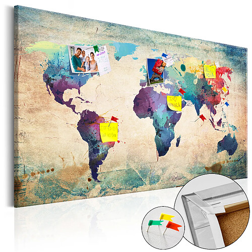 Artgeist Tableau en liège - Colorful World Map [Cork Map] 90x60 cm