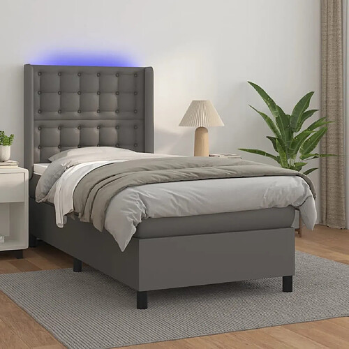 Sommier à lattes et matelas LED,Cadre à lattes de lit pour Adulte Gris 90x190 cm Similicuir -MN77380