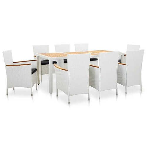 Ensemble salle à manger de jardin 9 pcs,Table et chaise à dîner d'extérieur Résine tressée Blanc -MN14805