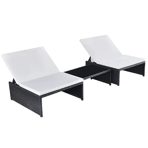 Maison Chic Lot de 2 Chaises longues avec table | Bain de soleil Relax | Transat Résine tressée Noir -GKD76227