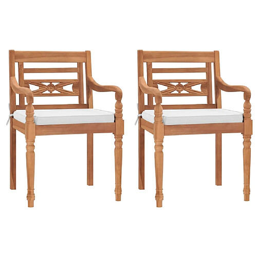 vidaXL Chaises Batavia lot de 2 avec coussins Bois de teck solide