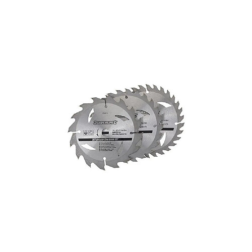 3 lames de scie circulaire carbure D. 160 x 30 mm x Z : 16, 24 et 30 - 436755 - Silverline