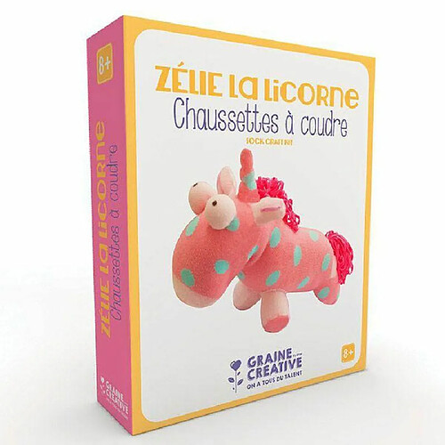 Graines Creatives Doudou à faire soi-même - Zélie la Licorne, chaussette à coudre