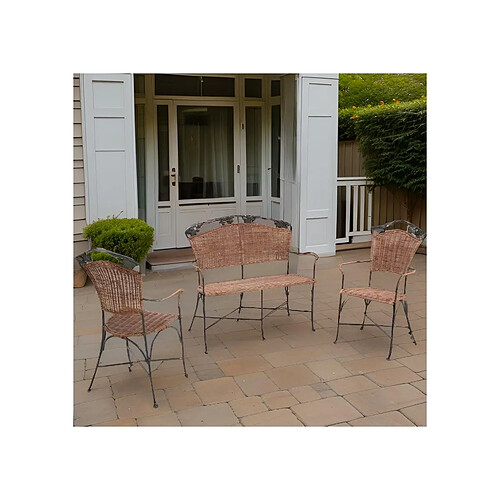 Aubry Gaspard Set 2 fauteuils + 1 banc vigne.