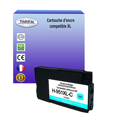 Cartouche compatible avec HP OfficeJet Pro 251DW, 276DW, 8100, 8600 remplace HP 951XL Cyan - T3AZUR