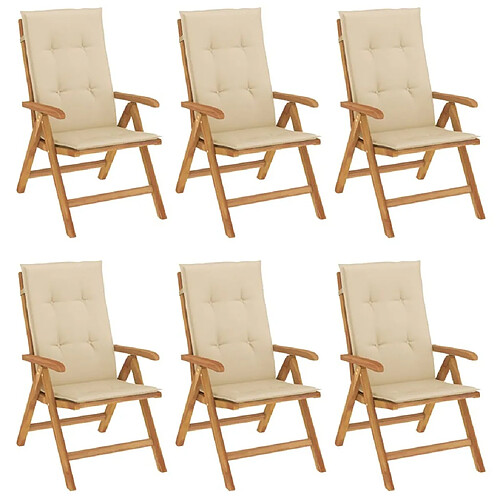 Maison Chic Lot de 6 Chaises de jardin inclinables,Fauteuil d'extérieur et coussins bois teck -MN31084