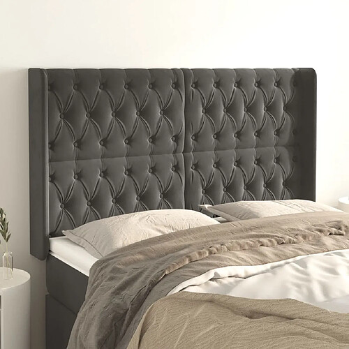 vidaXL Tête de lit avec oreilles Gris foncé 147x16x118/128 cm Velours