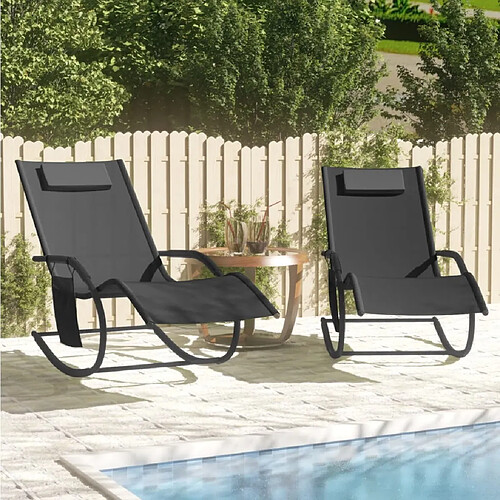 Maison Chic Lot de 2 Chaises longues à bascule | Bain de soleil Relax | Transat Noir Acier et textilène -GKD51121