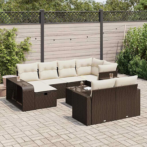 vidaXL Salon de jardin et coussins 11 pcs marron résine tressée