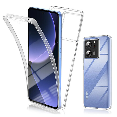 Htdmobiles Coque pour Xiaomi 13T / 13T Pro 5G - housse etui silicone gel fine 360 integrale (avant et arriere) + film ecran - TRANSPARENT