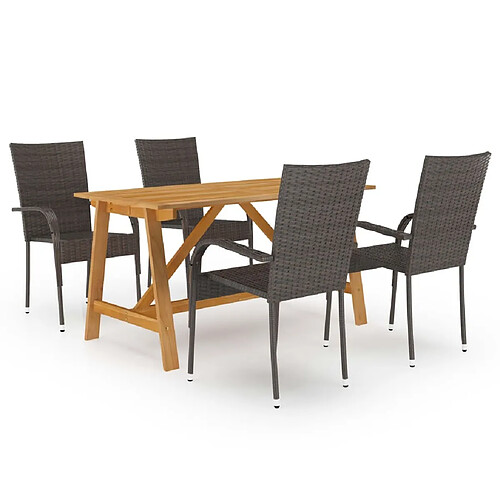 Salle à manger de jardin 5 pcs,Table et chaise à dîner Marron -MN23641