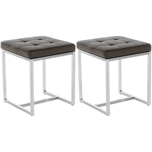 Decoshop26 Lot de 2 tabourets bas repose-pieds poufs forme carrée en PVC marron et acier inoxydable 10_0004465