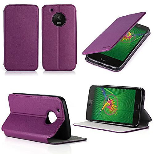 Etui luxe Lenovo Moto E4 (4ème génération) 5 pouces 2017 / 2018 violet Ultra Slim Style Cuir avec stand - Housse Folio Flip Cover coque de protection (Motorola) Lenovo Moto E 4 violette - Prix découverte Accessoires pochette XEPTIO : Exceptional case !