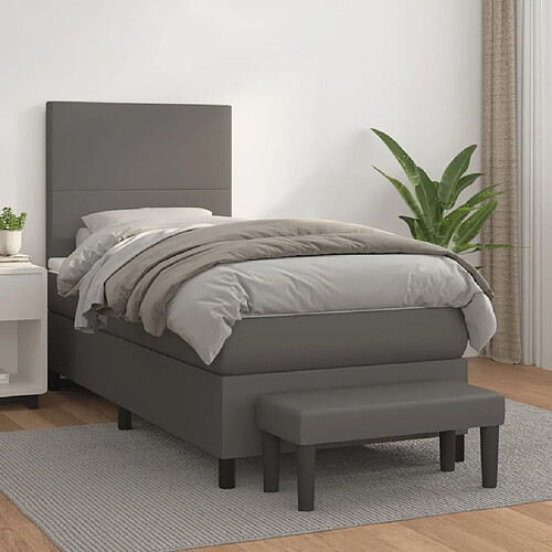 Maison Chic Lit Adulte - Lit simple Lit à sommier tapissier avec matelas moelleux - Meuble de Chambre - Gris 100x200 cm Similicuir -MN18657