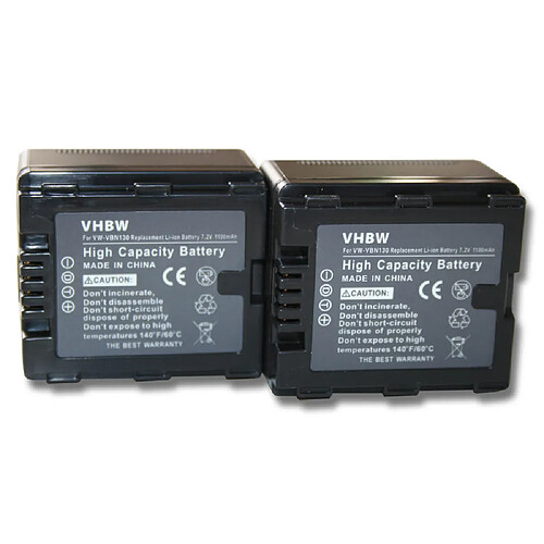 vhbw 2x Batteries remplacement pour Panasonic VW-VBN130 pour caméra vidéo caméscope (1100mAh, 7,2V, Li-ion) avec puce d'information