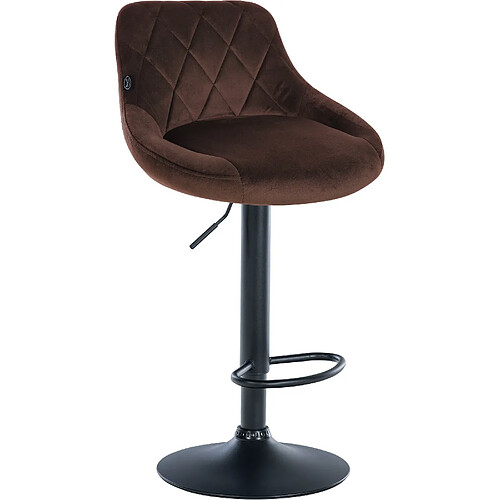 Decoshop26 Tabouret de bar en velours marron coutures décoratives pivotant support métal noir TDB10667