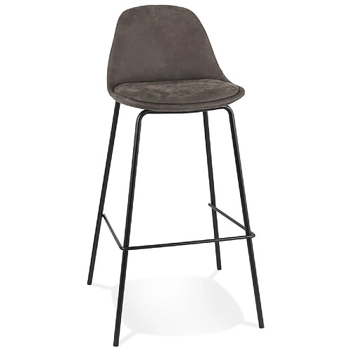 Alterego Tabouret de bar 'GIRON' en microfibre gris foncé et pied en métal noir