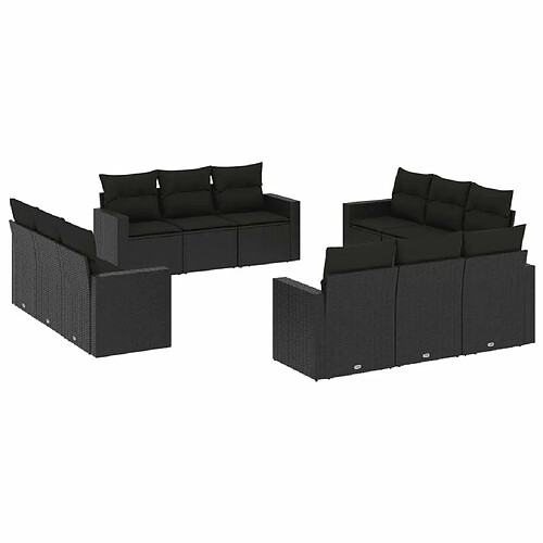 Maison Chic Salon de jardin 12 pcs avec coussins | Ensemble de Table et chaises | Mobilier d'Extérieur noir résine tressée -GKD82479