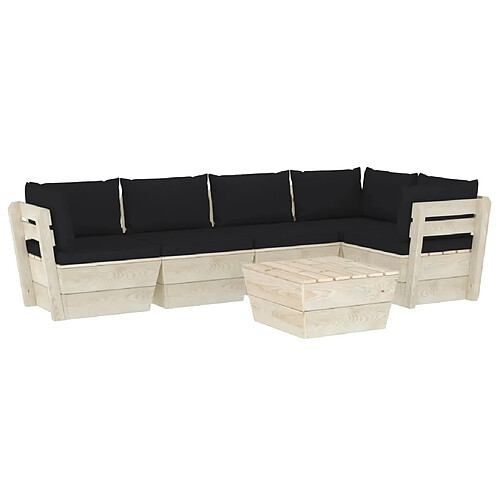 Maison Chic Salon de jardin palette 6 pcs avec coussins - Table et chaises d'extérieur - Mobilier/Meubles de jardin Moderne épicéa imprégné -MN92003