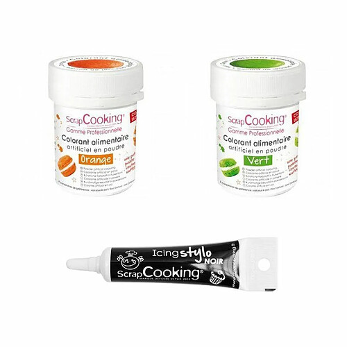 Scrapcooking 2 colorants alimentaires vert-orange + Stylo glaçage noir